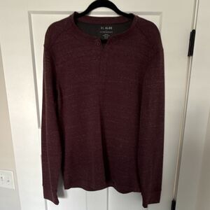 01.ALGO Men's GG Burgundy Henley Long Sleeve Performance T-Shirt Quick Dry